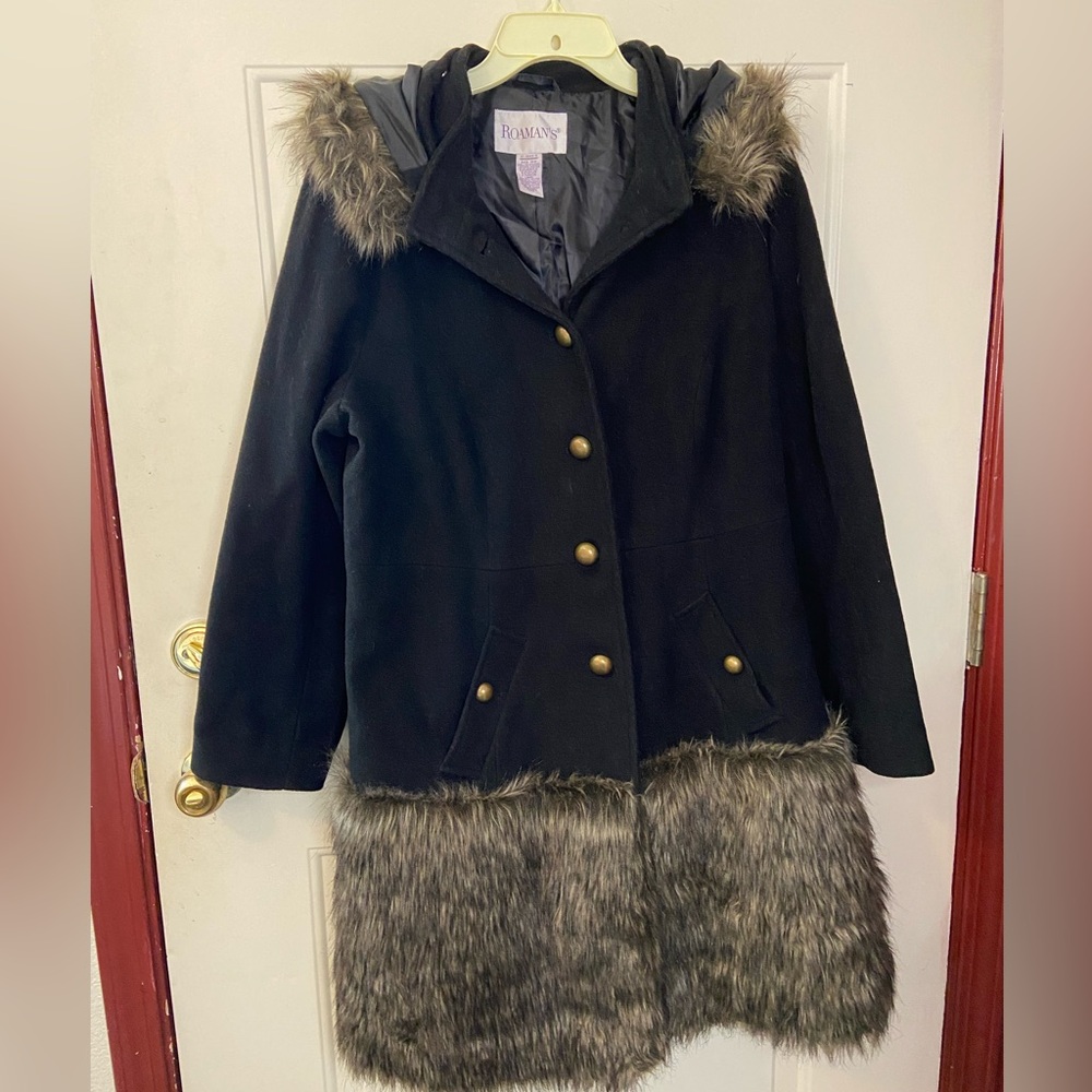 Women’s Roman’s Faux Fur Hooded Coat Sz 14W